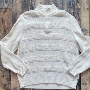 Chaps Ralph Lauren Men's Cream and Gray 1/4 Zip-Up Sweater